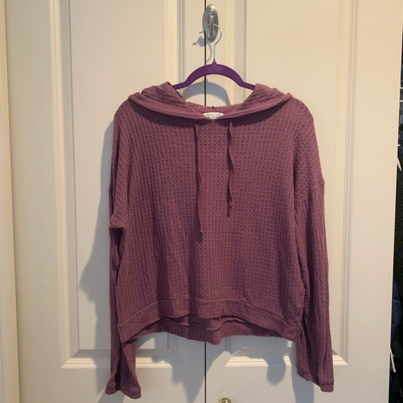 American Eagle Mauve Knit Cropped Hoodie - Picture 1 of 6